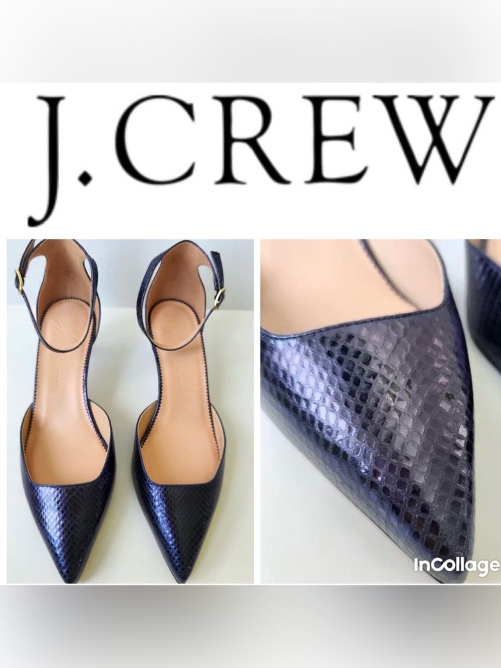 J. Crew Pointed Toe Snakeskin Embossed Kitten Heels